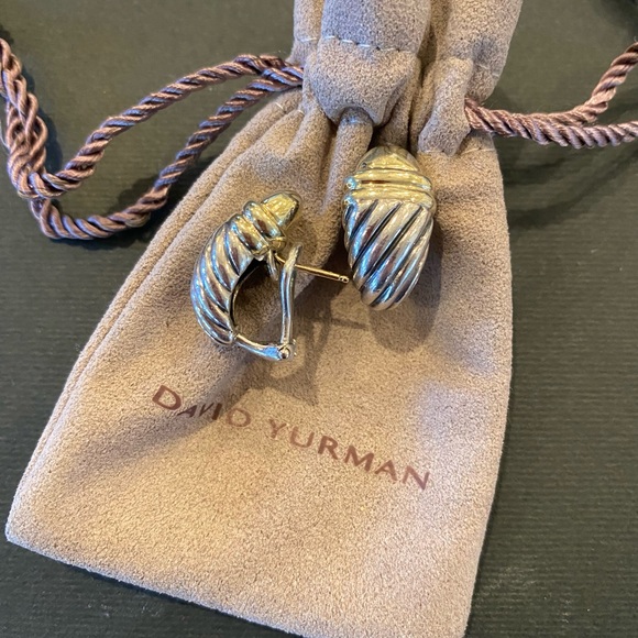 Authentic David Yurman Two Tone SS/ 14K Gold  Pierced Omega Clip Back Earrings - Picture 3 of 8